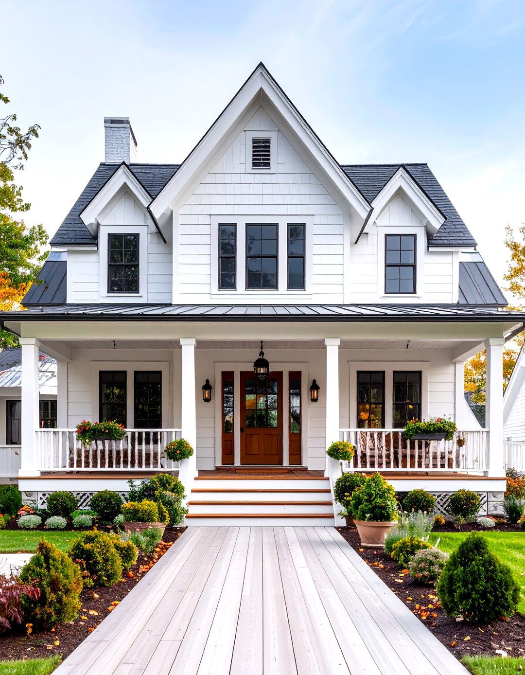 Traditional Gabled White Farmhouse With Wrap around Porch - 20 White Farmhouse With Wrap-around Porch Ideas