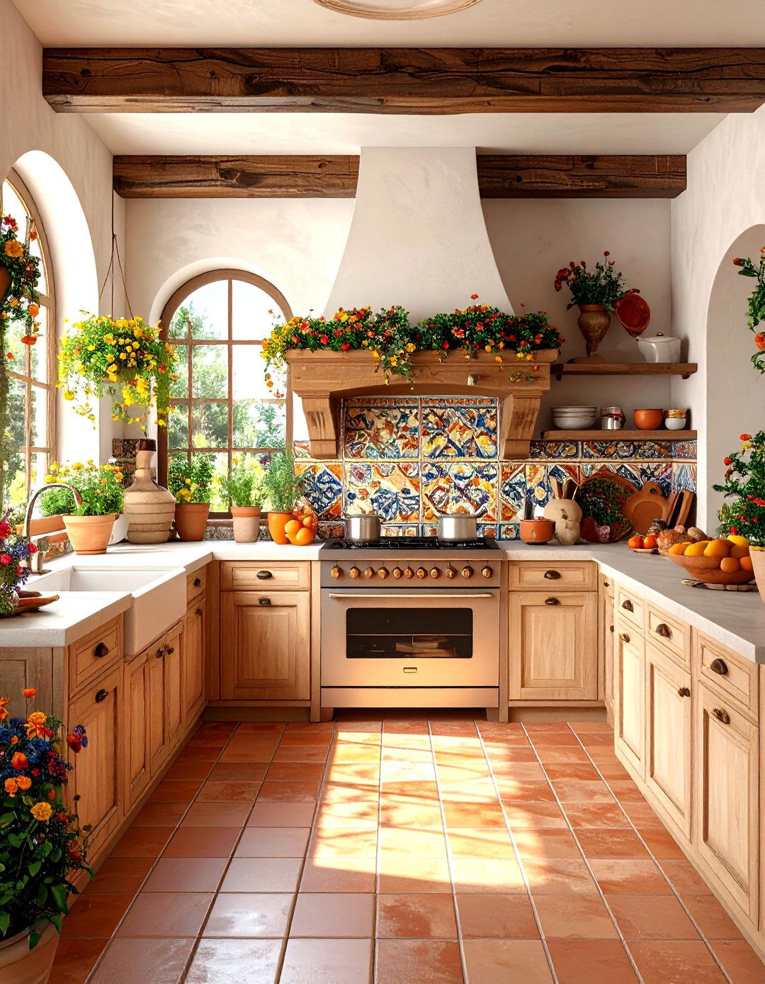 Traditional Italian Kitchen Design with Terracotta Backsplash - 20 Italian Kitchen Design Ideas
