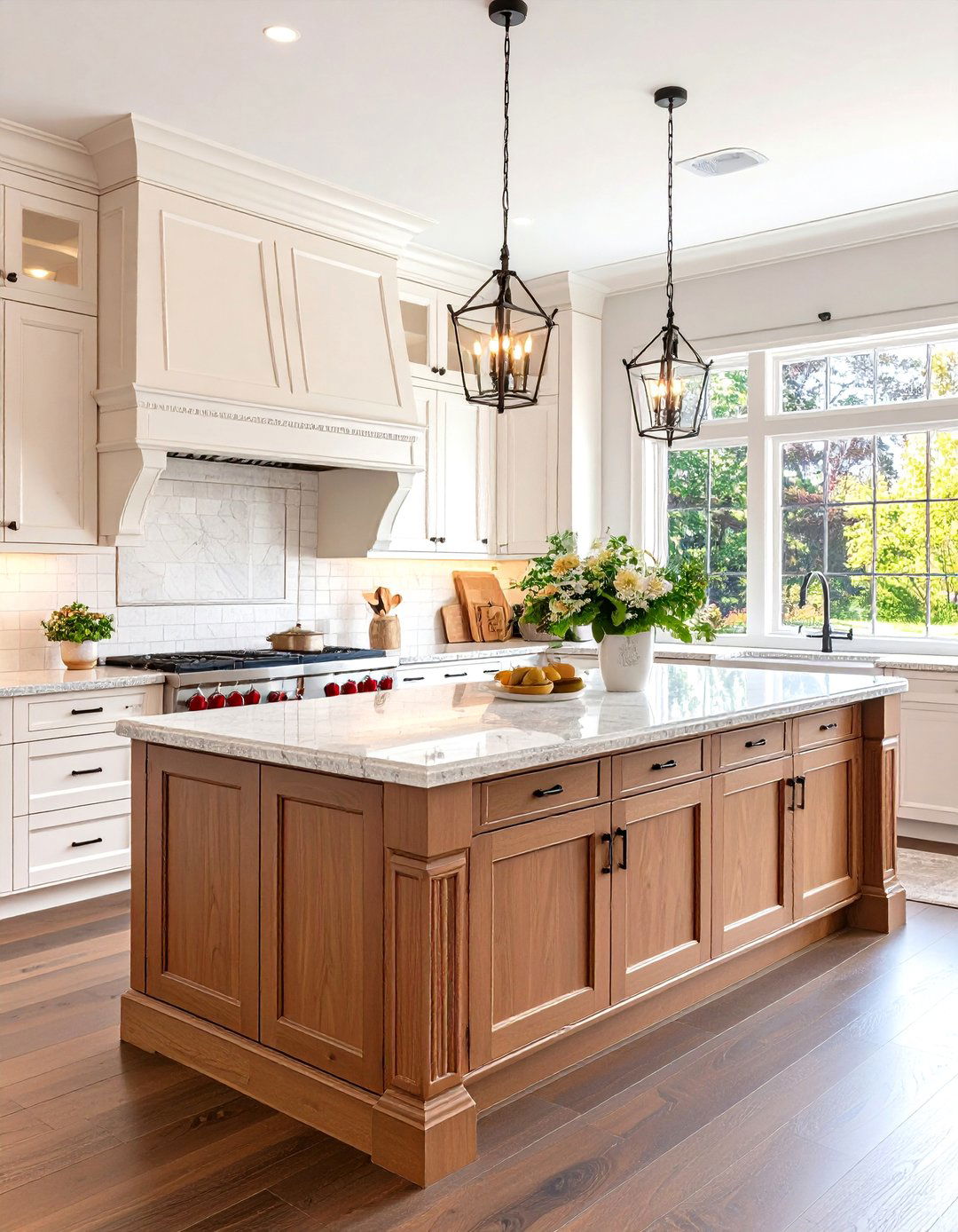 Traditional Kitchen Peninsula with Raised Panel Details and Crown Molding - 20 Kitchen Peninsula Ideas