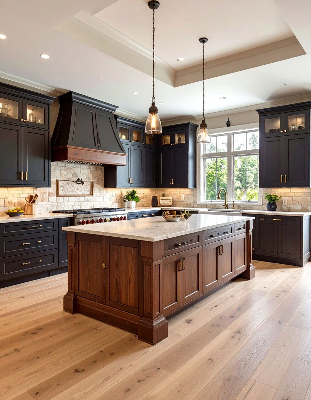 Traditional Kitchen With Black Cabinets And Cherry Wood Countertops - 20 Kitchen With Black Cabinets And Wood Countertops Ideas