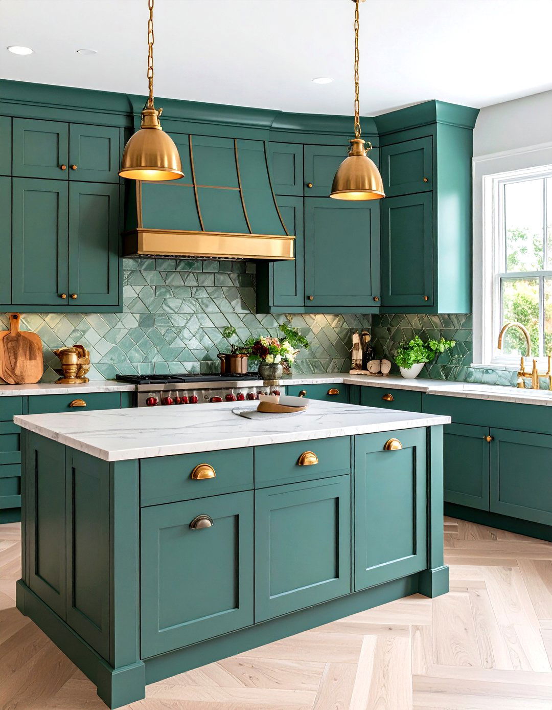 Traditional Kitchen With Green Backsplash Marble Subway Design - 20 Kitchen With Green Backsplash Ideas
