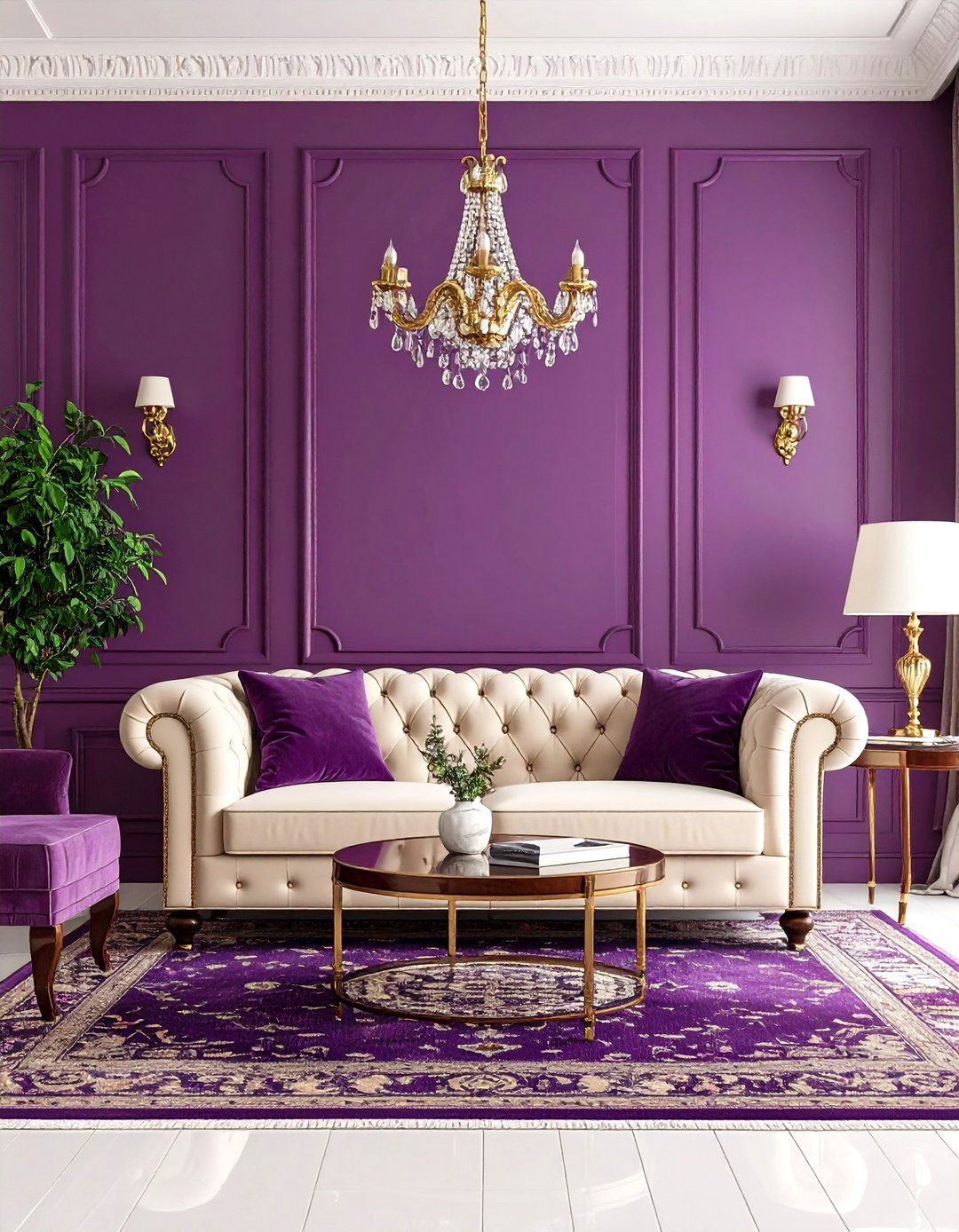 Traditional Purple Living Room with Aubergine Walls - 20 Purple Living Room Ideas