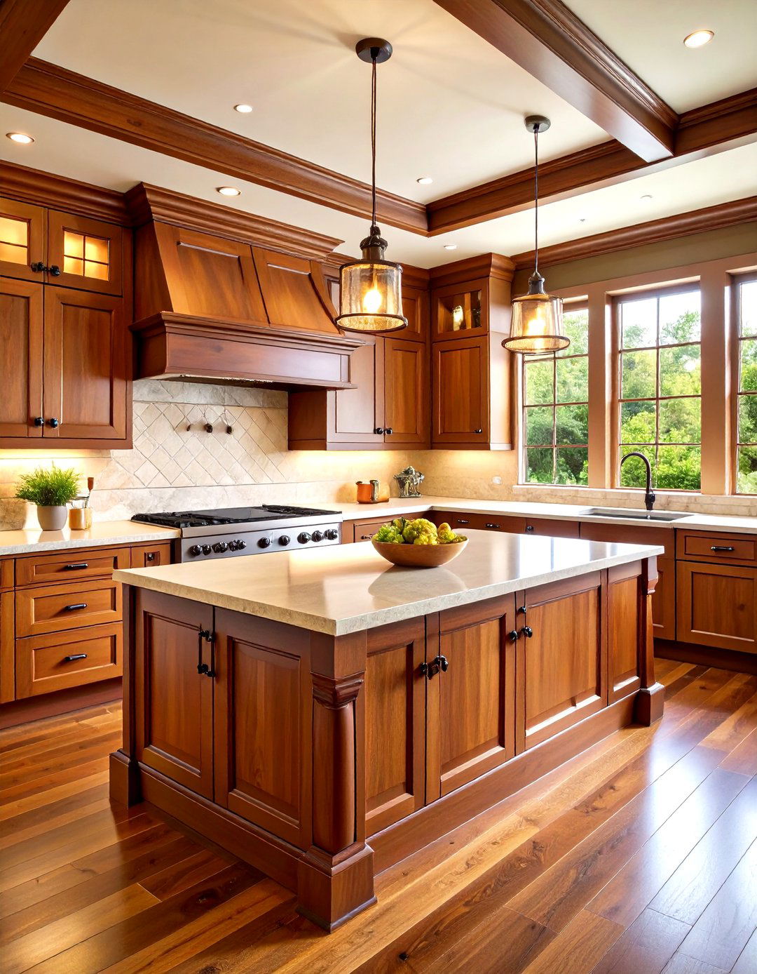 Traditional Raised Panel Kitchen Wainscoting with Rich Stain - 20 Kitchen Wainscoting Ideas