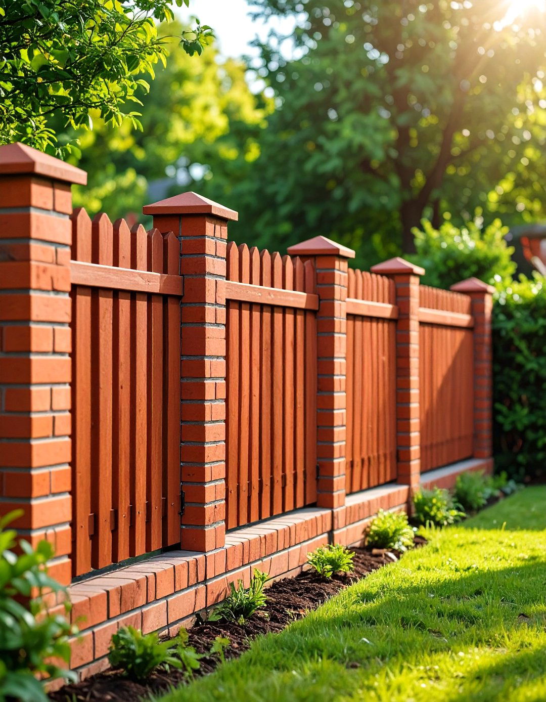 Traditional Red Brick Fence with Classic Appeal - 20 Brick Fence Ideas