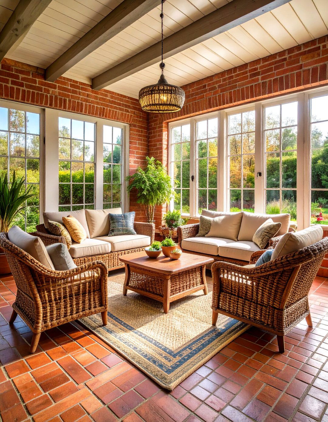 Traditional Red Brick Floor Sunroom Design - 20 Brick Floor Sunroom Ideas