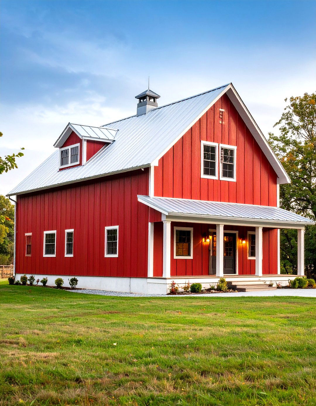 Traditional Red Pole Barn Exterior with Modern Upgrades - 20 Pole Barn and Barndominium House Exteriors