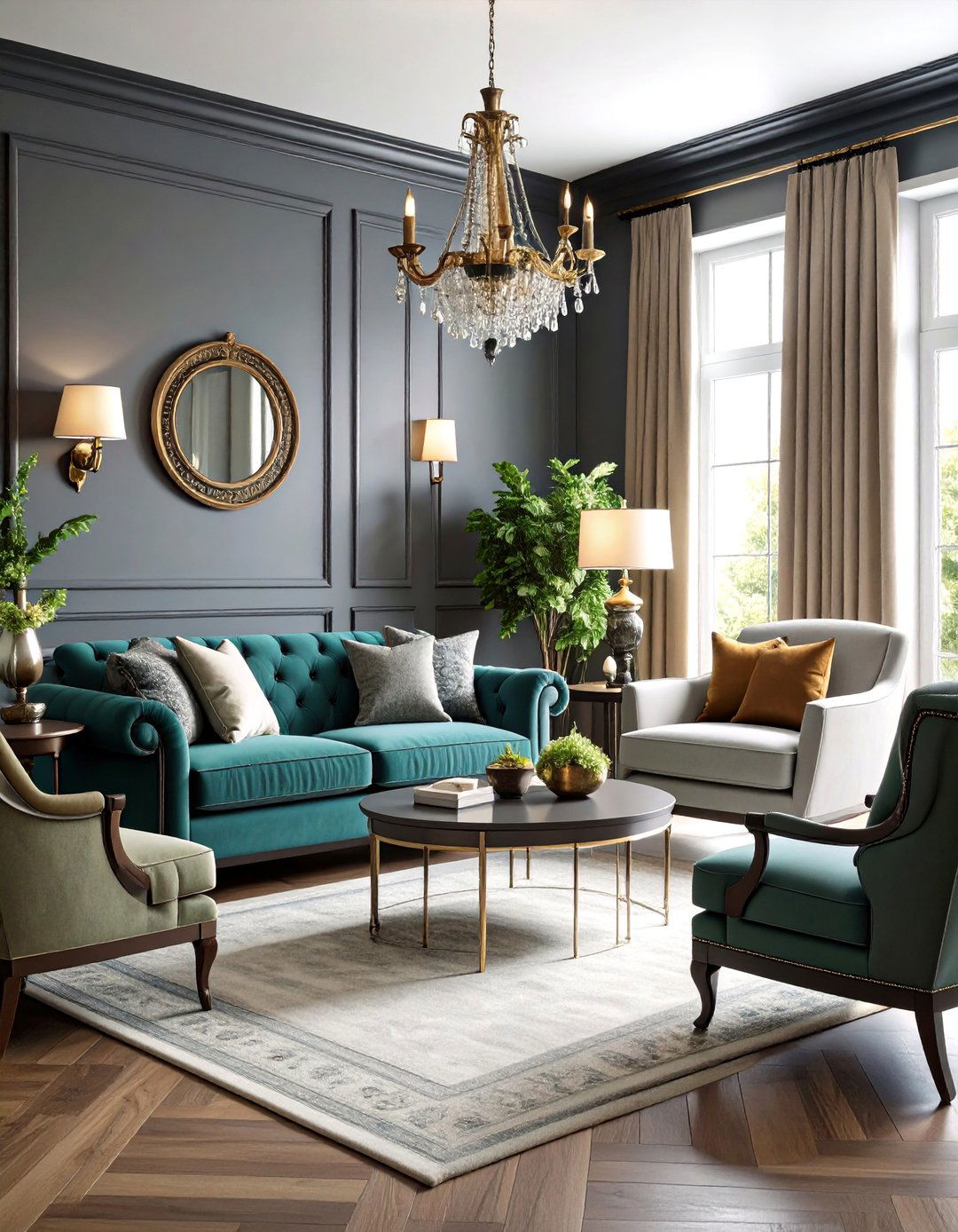 Traditional Refined Living Room With Grey Walls and Black Trim - 20 Living Room With Grey Walls and Black Trim