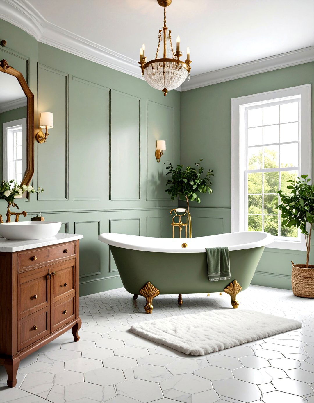 Traditional Sage Green Bathroom with Victorian Charm - 20 Sage Green Bathroom Ideas
