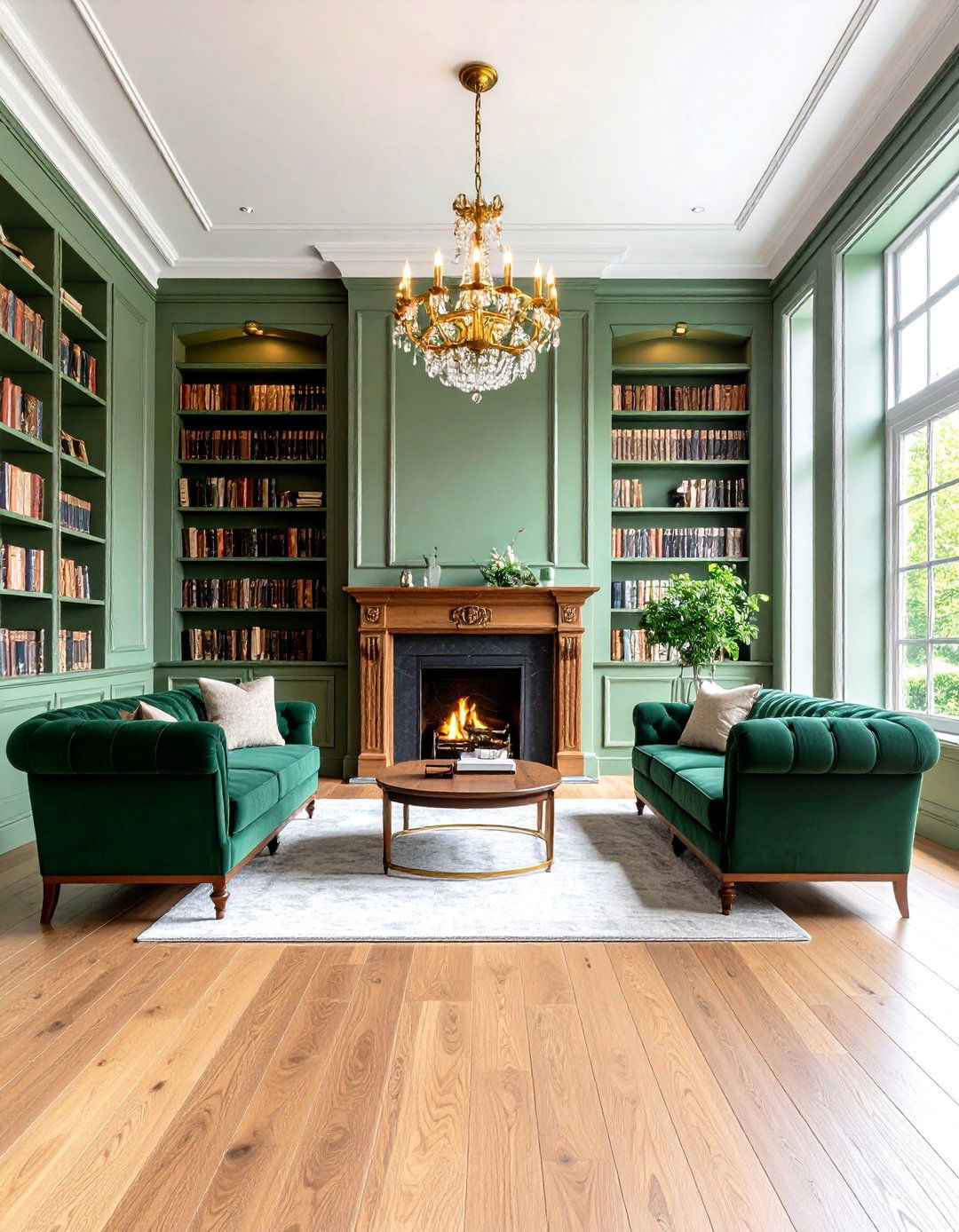 Traditional Sage Green Paneled Fireplace Library - 20 Sage Green Fireplace Ideas