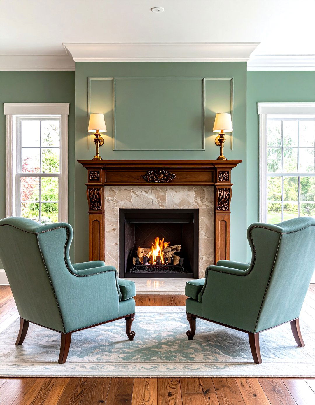 Traditional Sage Green Stone Fireplace Design - 20 Sage Green Fireplace Ideas