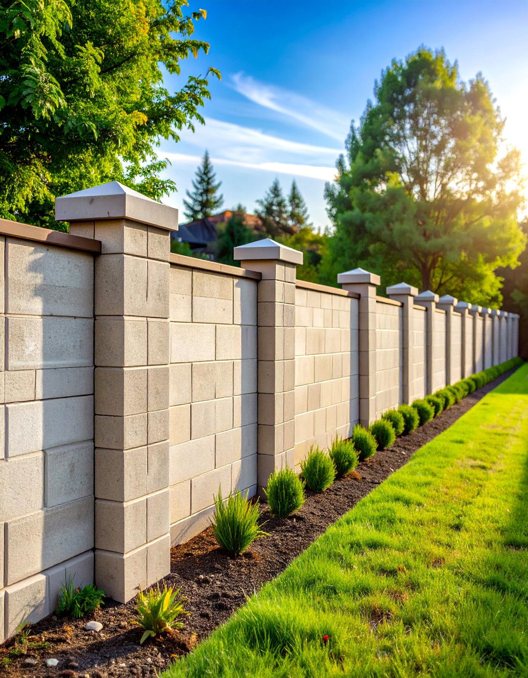 Traditional Solid Concrete Block Fence - 20 Concrete Block Fence Ideas