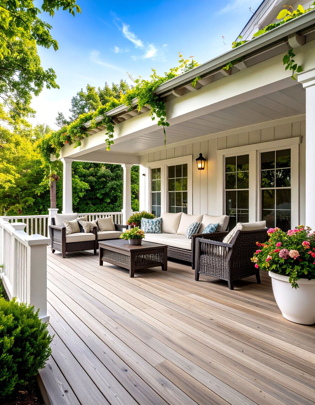Traditional White Deck with Classic Composite Railings and Timeless Appeal - 20 White Deck Ideas