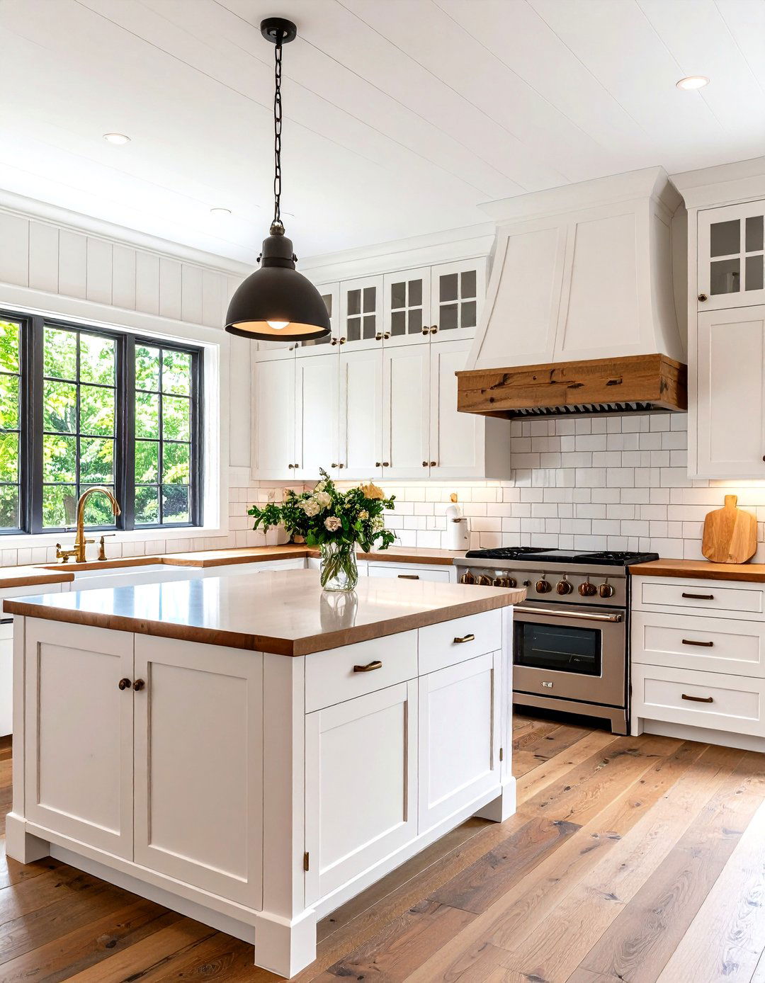 Traditional White Farmhouse Kitchen with Beadboard Details - 20 White Farmhouse Kitchen Ideas