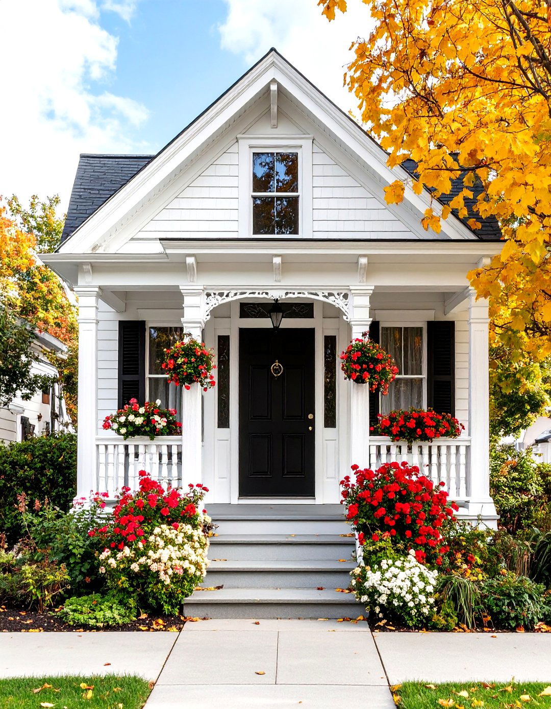 Traditional White House Victorian with Black Detailed Door - 20 White House Ideas With Black Doors