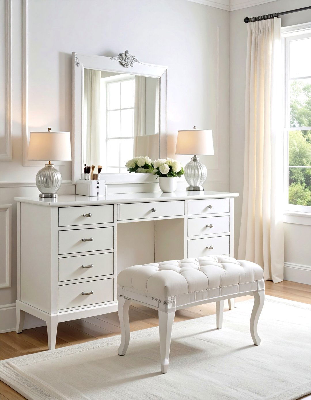 Traditional White Makeup Vanity with Classic Elegance - 20 Makeup Vanity Ideas