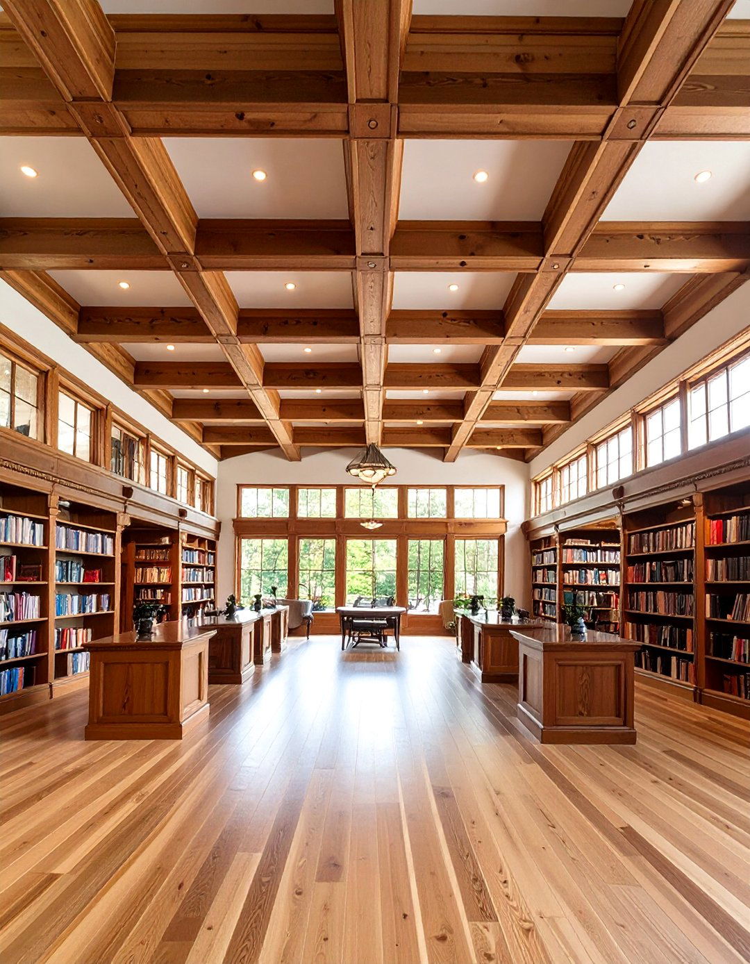 Traditional Wooden Coffered Ceiling with Rich Stained Beams - 20 Coffered Ceiling Ideas