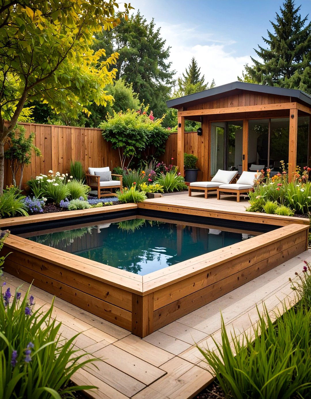 Traditional Wooden Raised Garden Pond with Natural Timber Frame - 20 Raised Garden Pond Ideas