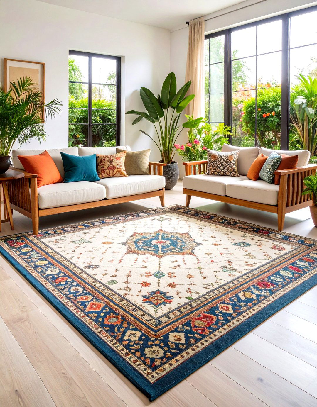 Transitional Area Rugs That Anchor Mixed Furniture Styles - 20 Transitional Interior Design Ideas