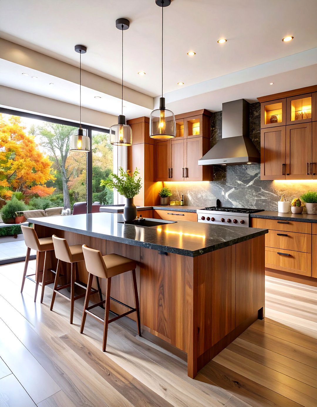 Transitional Chestnut Brown Kitchen Cabinets With Black Countertops - 20 Brown Kitchen Cabinets With Black Countertops