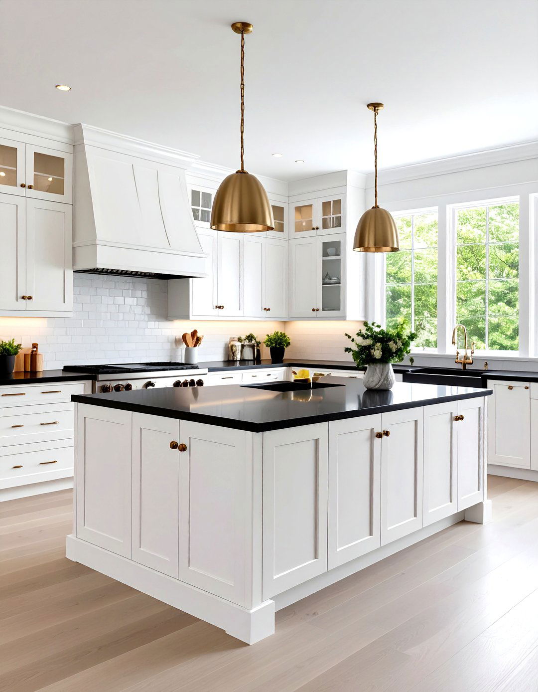 Transitional Classic White Kitchen with Black Countertops - 20 white kitchen with black countertops ideas