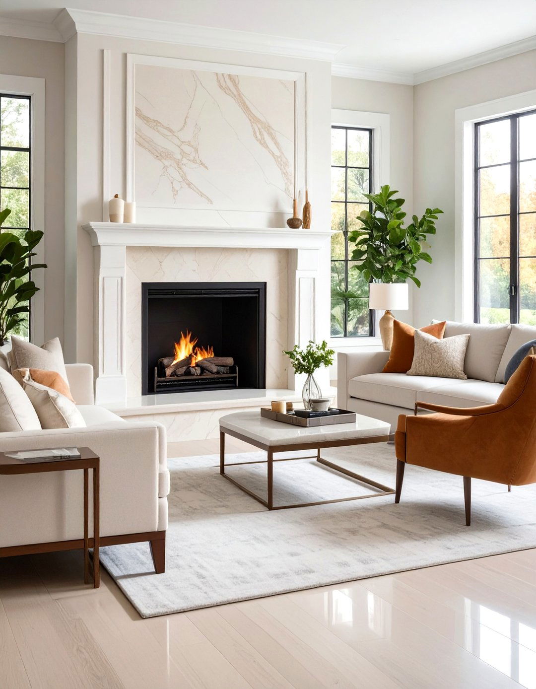 Transitional Cream Quartz Fireplace Surround - 20 Quartz Fireplace Surround Ideas
