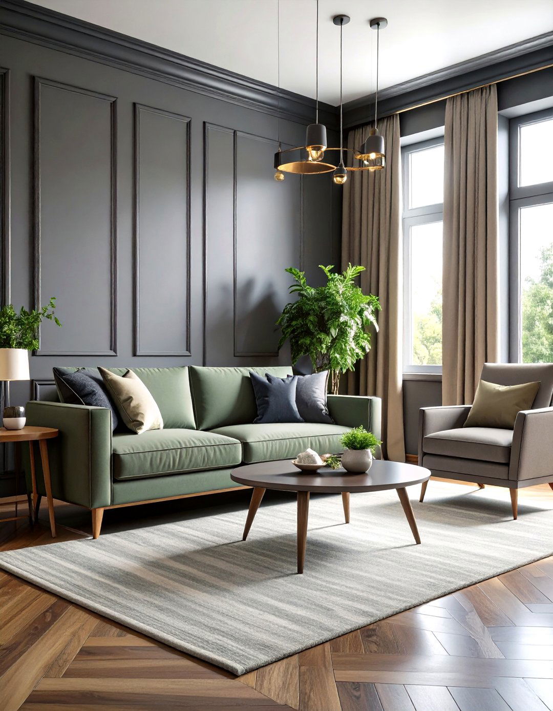 Transitional Elegance Living Room With Grey Walls and Black Trim - 20 Living Room With Grey Walls and Black Trim