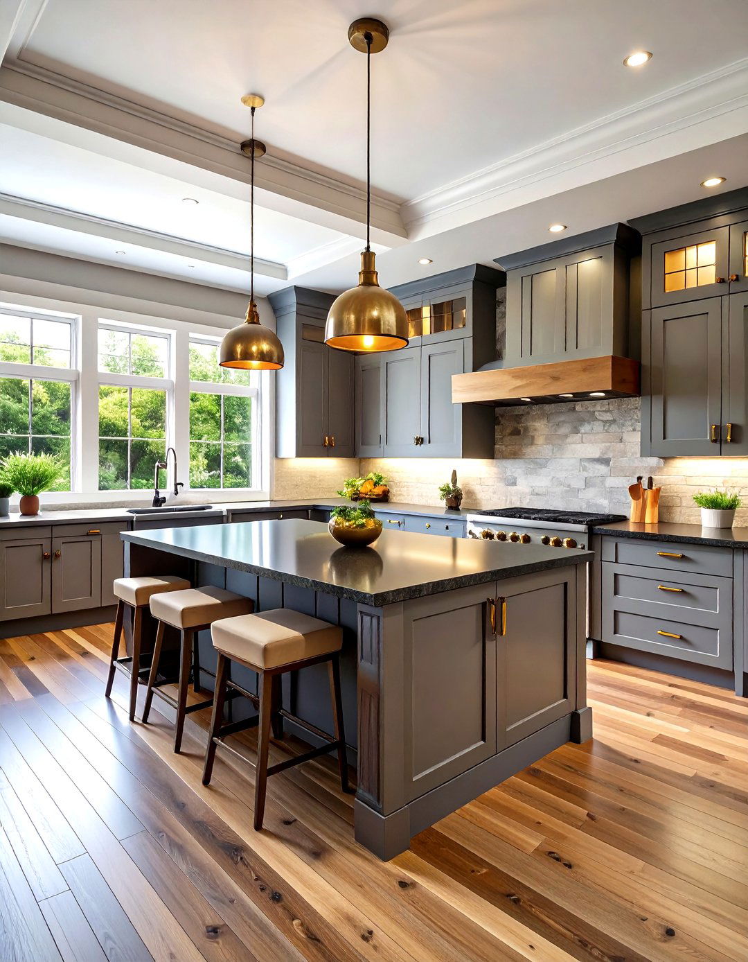 Transitional Gray Cabinets and Black Countertops Kitchen - 20 Kitchen With Gray Cabinets And Black Countertops Ideas