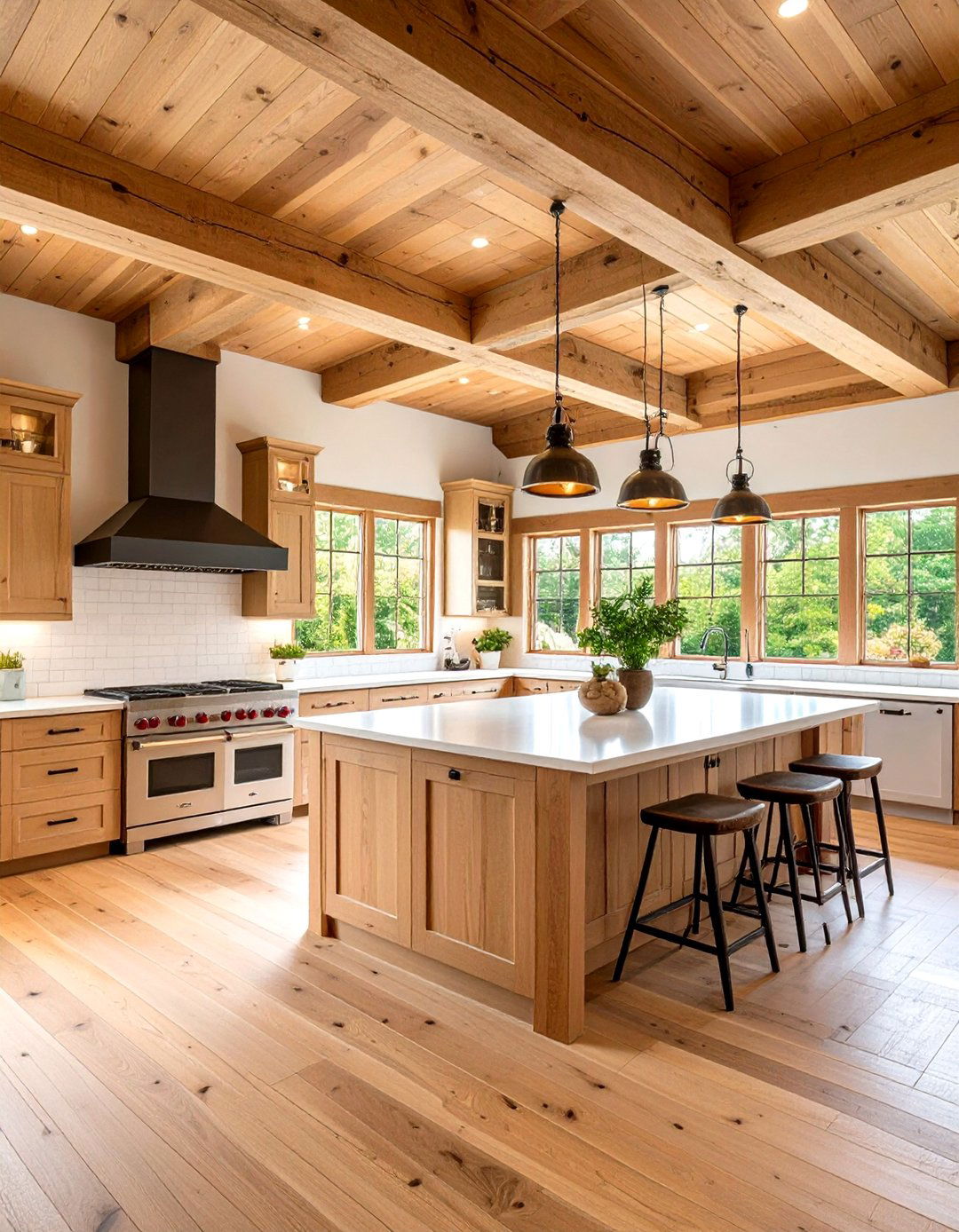 Transitional Kitchen Ceiling Beam and Plank - 20 Kitchen Ceiling Ideas