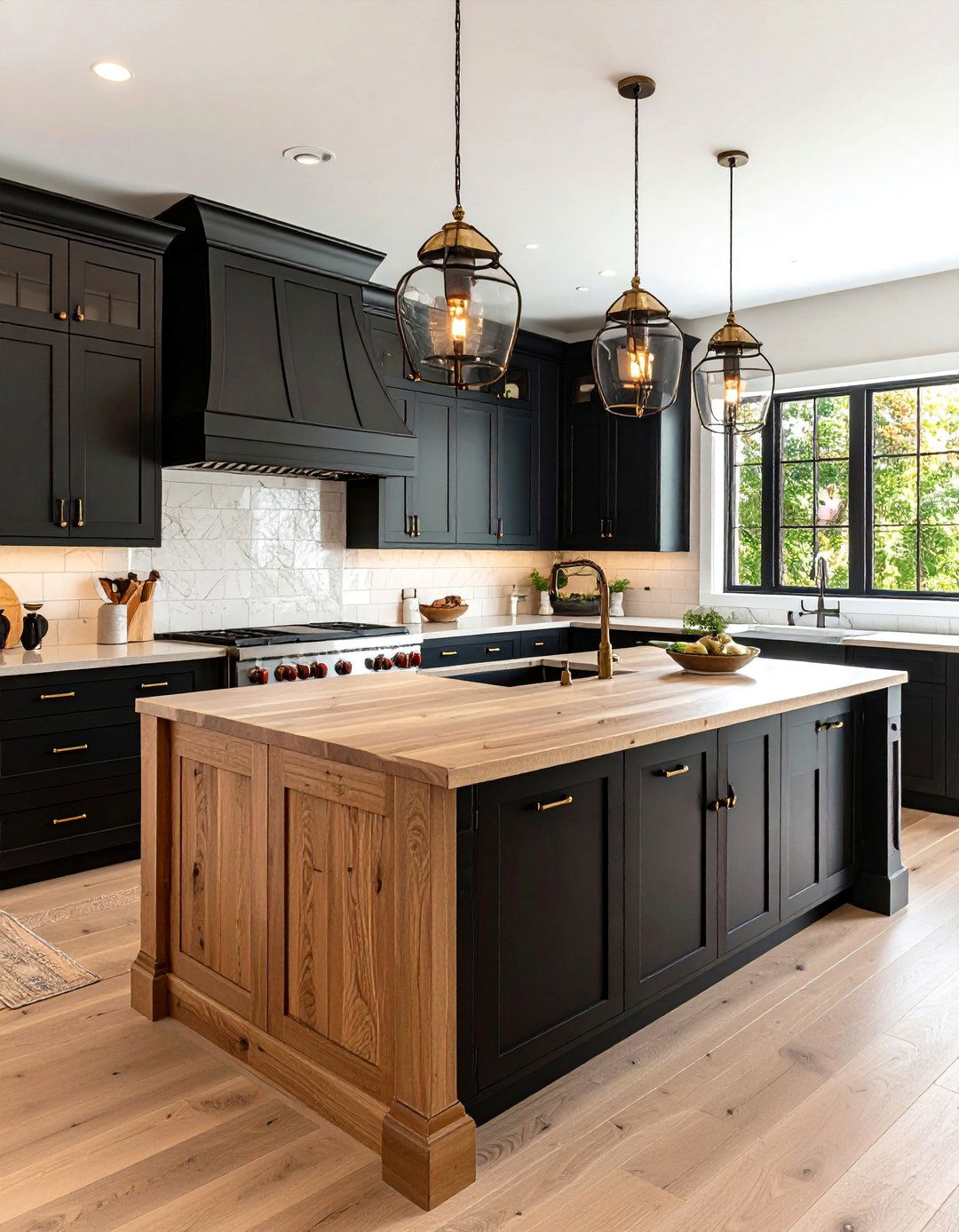 Transitional Kitchen With Black Cabinets And Oak Countertops - 20 Kitchen With Black Cabinets And Wood Countertops Ideas