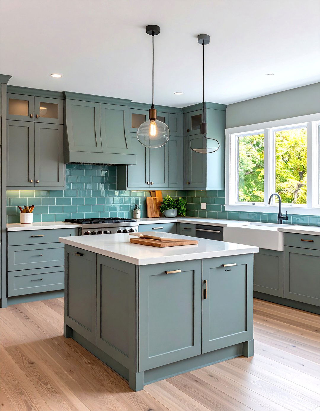 Transitional Kitchen With Green Backsplash Mixed Materials Design - 20 Kitchen With Green Backsplash Ideas