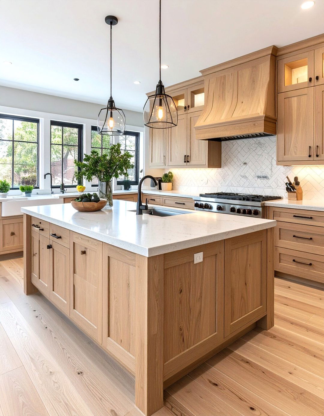Transitional Light Wood Cabinet Kitchen with Mixed Textures - 20 Kitchens With Light Wood Cabinets