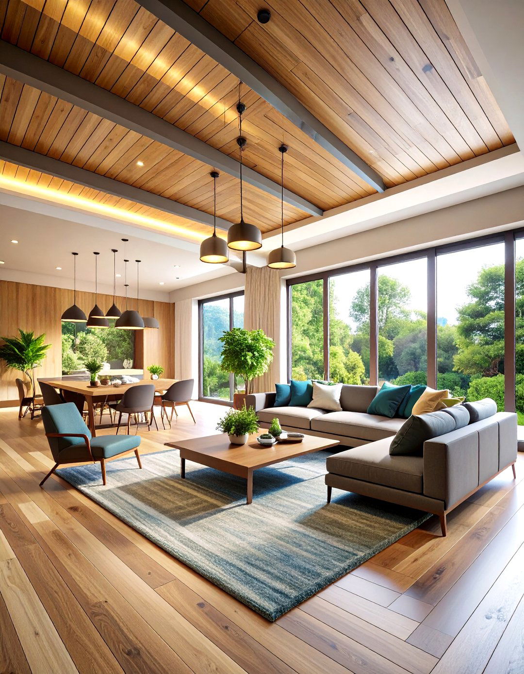 Transitional Living Room False Ceiling with Mixed Material Composition - 20 Living Room False Ceiling Design Ideas