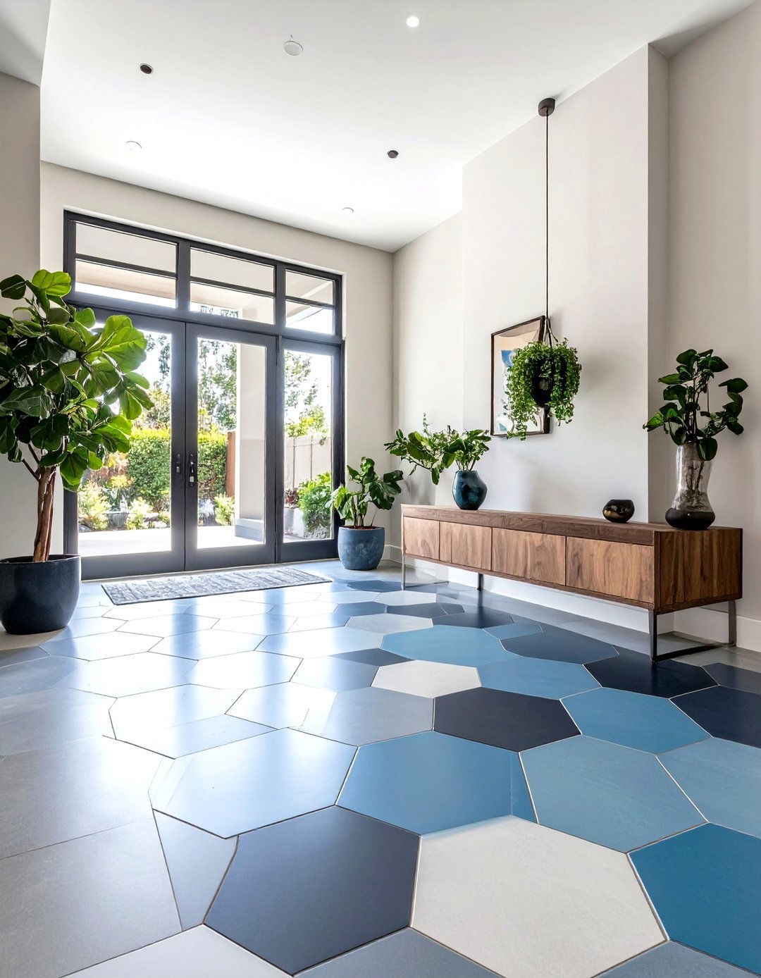 Transitional Multicolored Hexagon - 20 Small Entryway Tile Floor Ideas