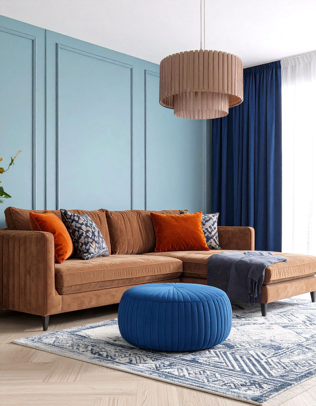 Transitional Orange and Blue Living Room - 20 orange and blue living room ideas
