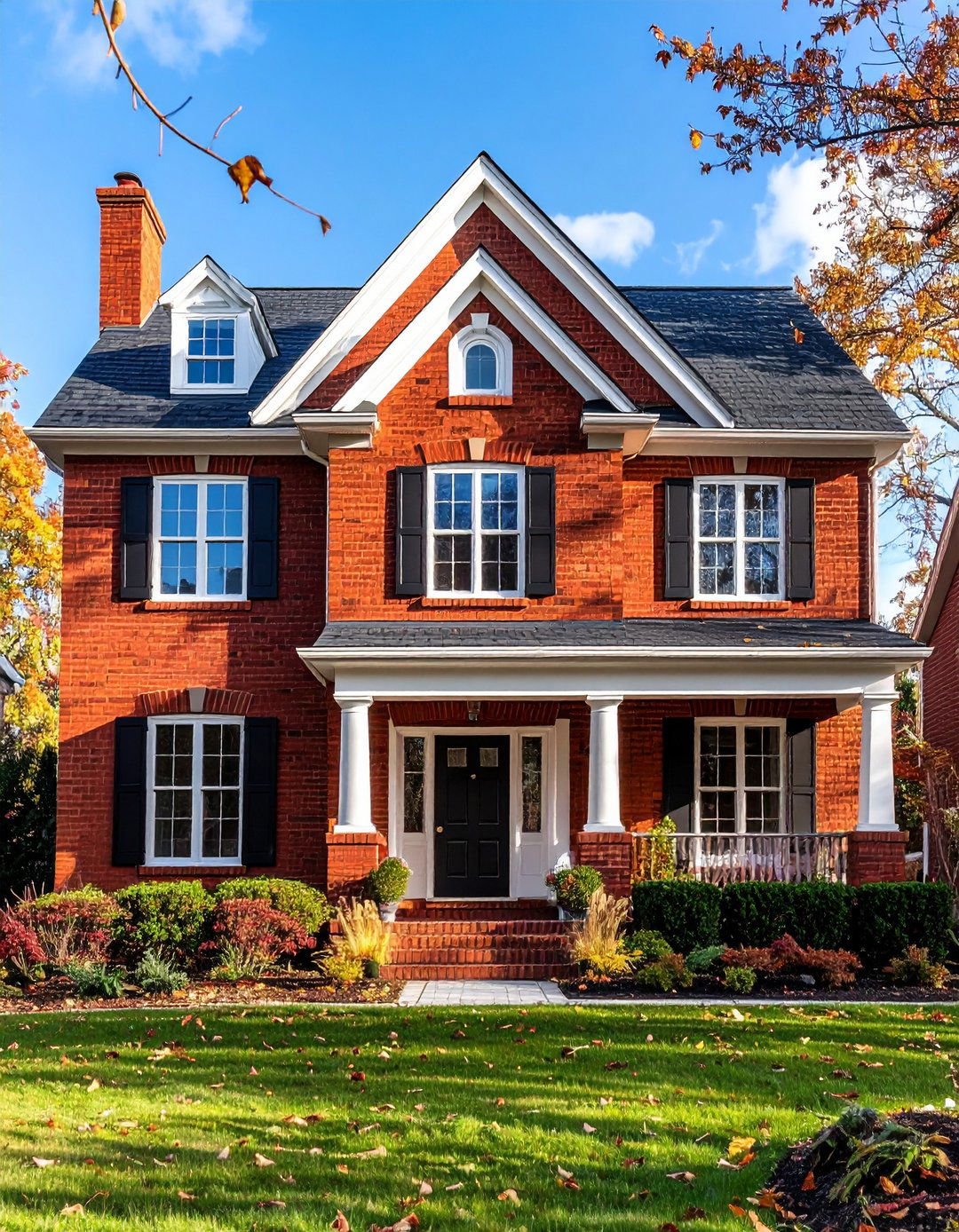 Transitional Red Brick House with Black Trim Balance - 20 Red Brick House with Black Trim Design Ideas