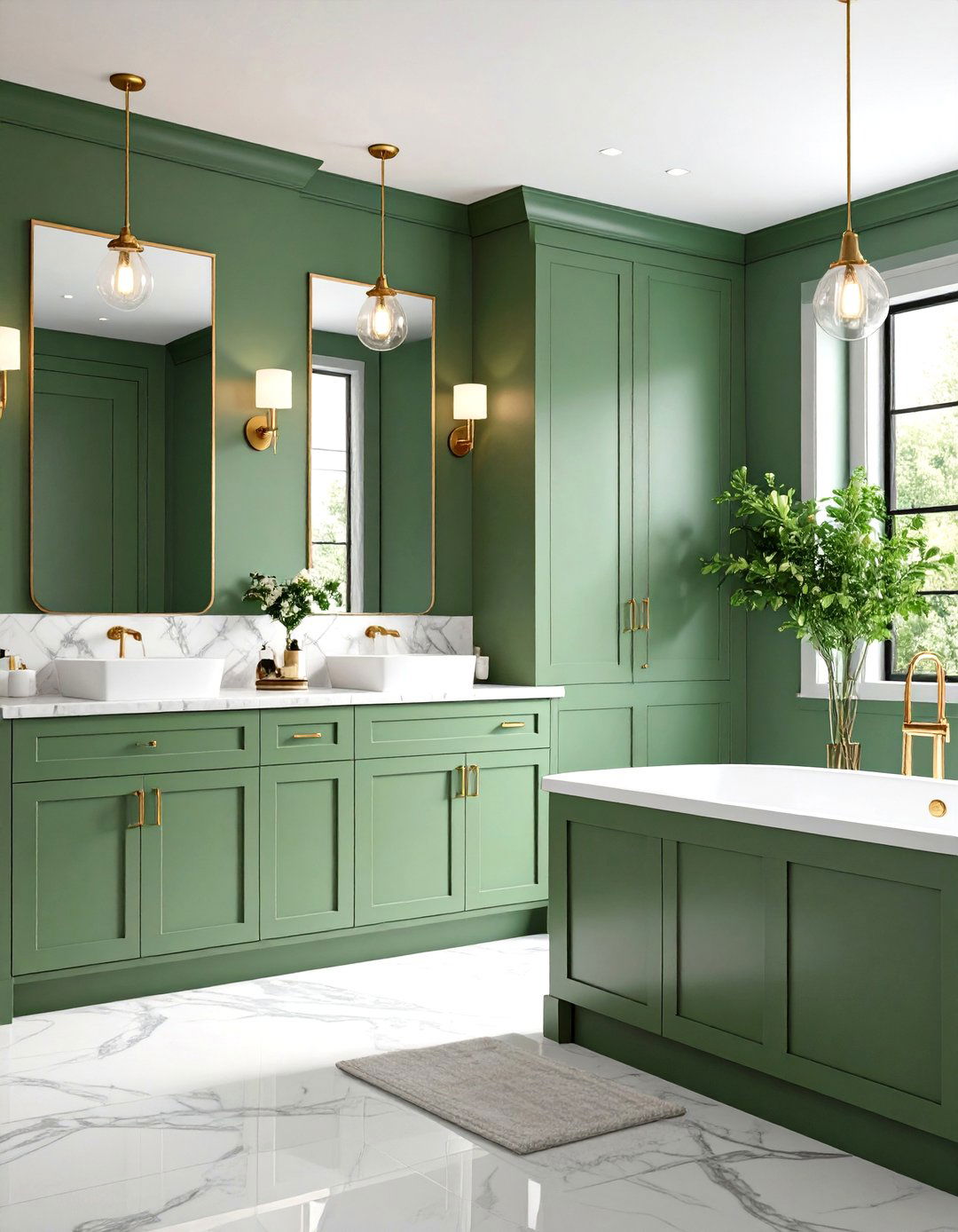 Transitional Sage Green Bathroom with Classic Elements - 20 Sage Green Bathroom Ideas
