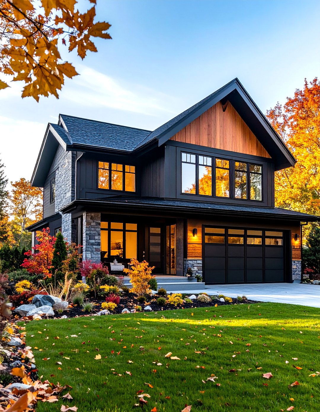 Transitional Style House with Black Interior Windows - 20 Houses With Black Windows