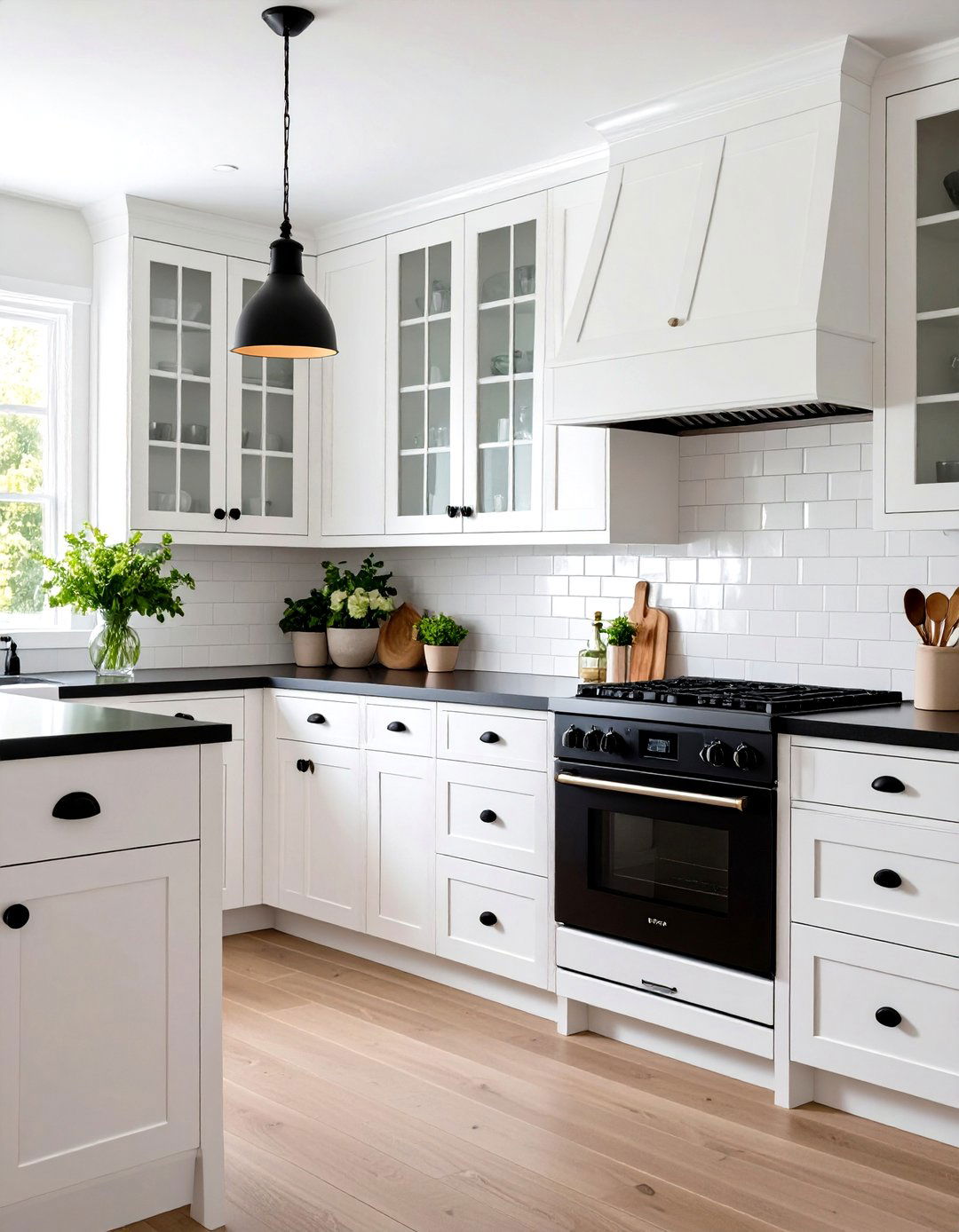 Transitional White Kitchen Cabinets with Mixed Black Hardware Styles - 20 White Kitchen Cabinets With Black Hardware
