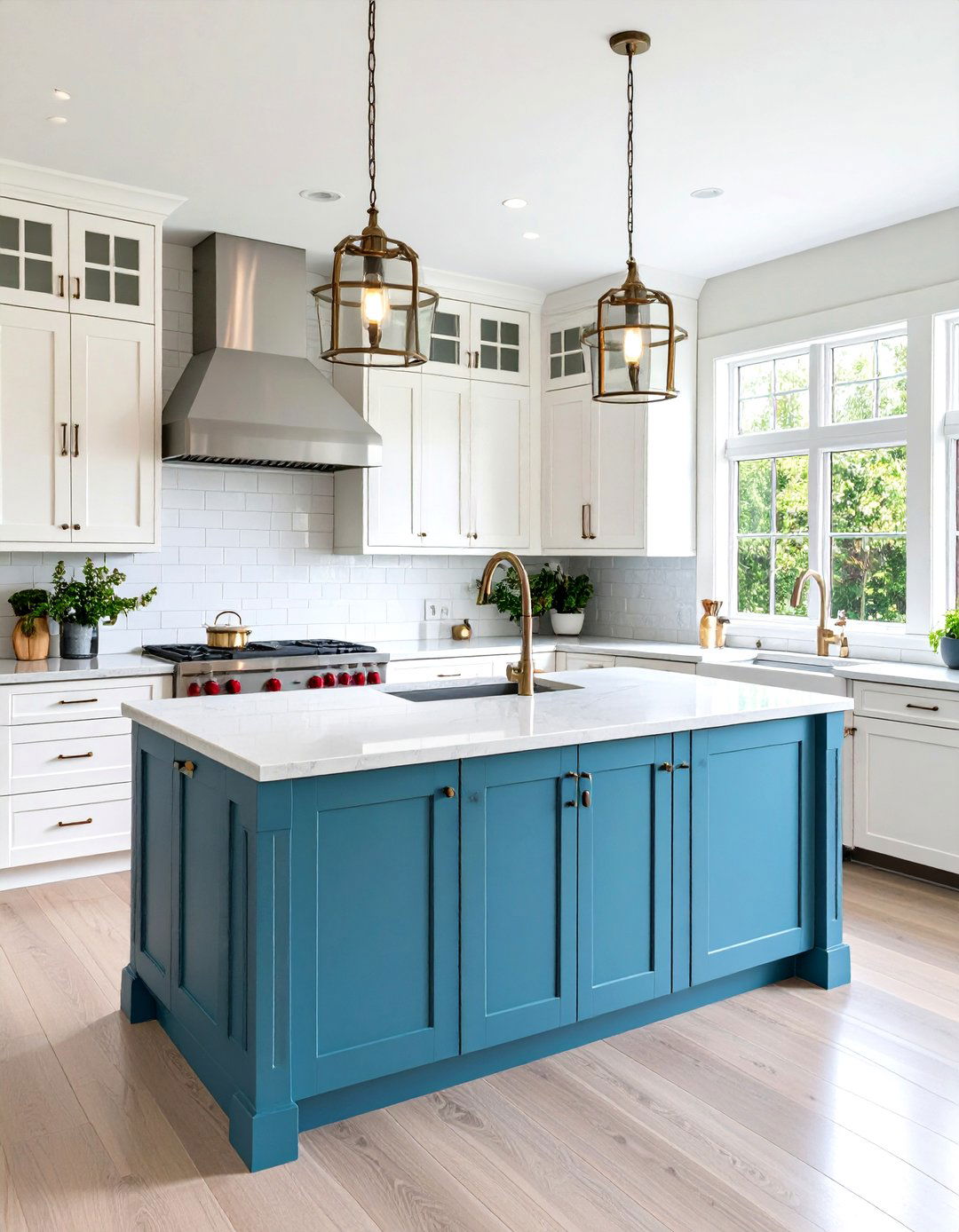 Transitional White Kitchen with Stainless Steel Appliances - 20 White Kitchen with Stainless Steel Appliances Ideas