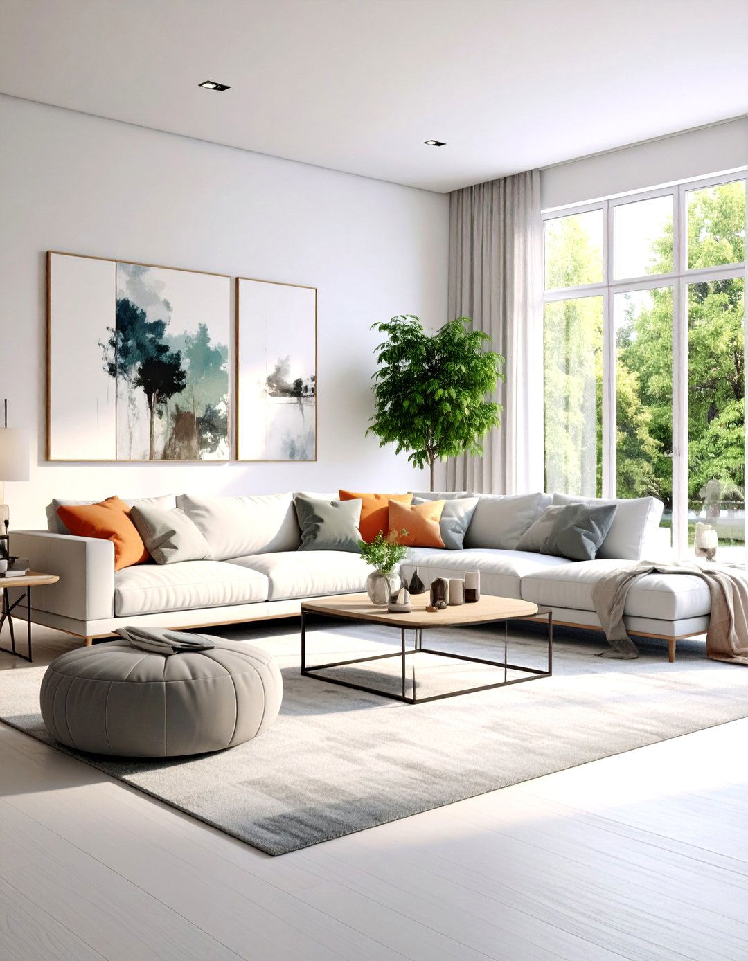 Transitional White Living Room with Warm Gray Undertones - 20 White Living Room Ideas