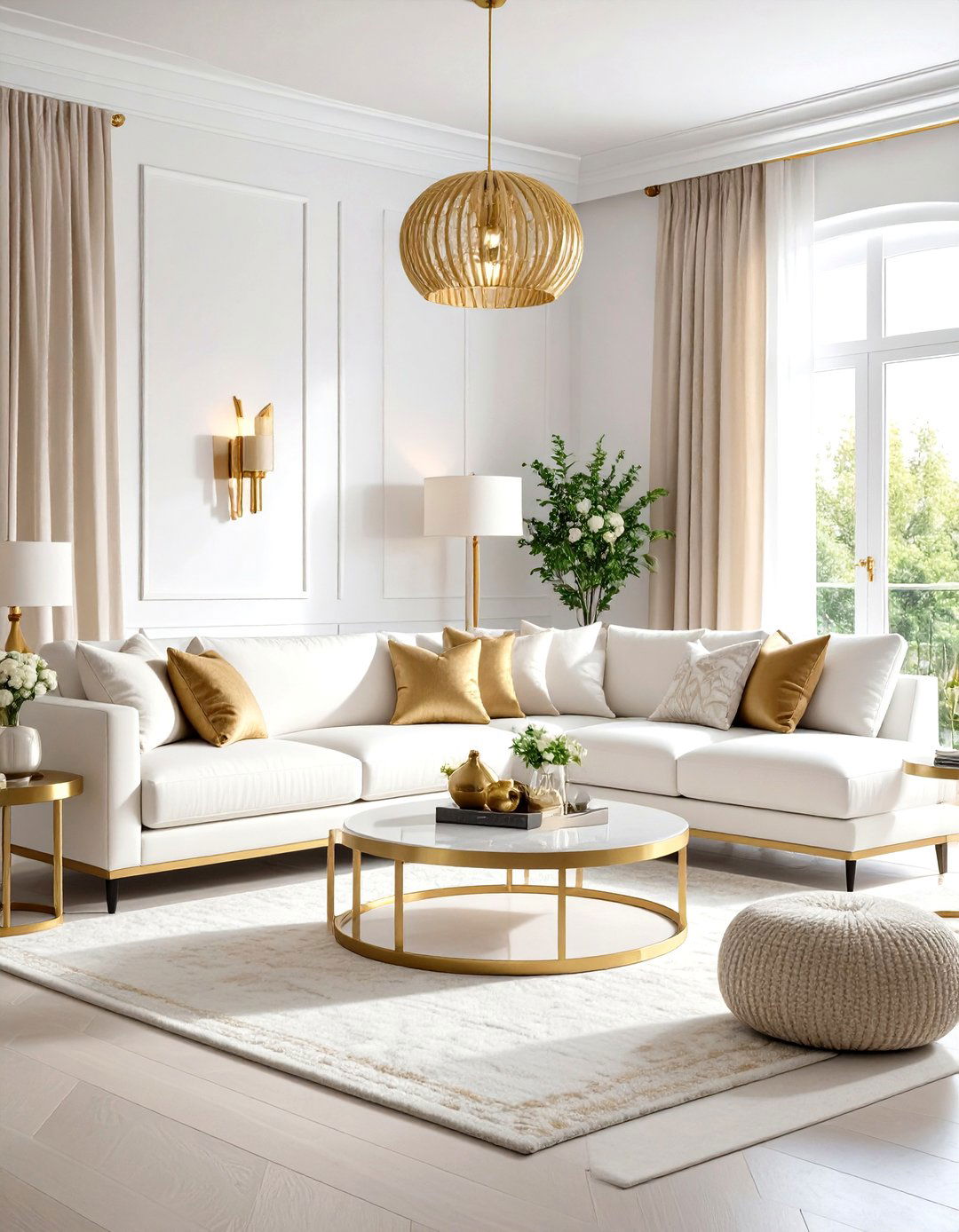 Transitional White and Gold Living Room Design - 20 White and Gold Living Room Ideas