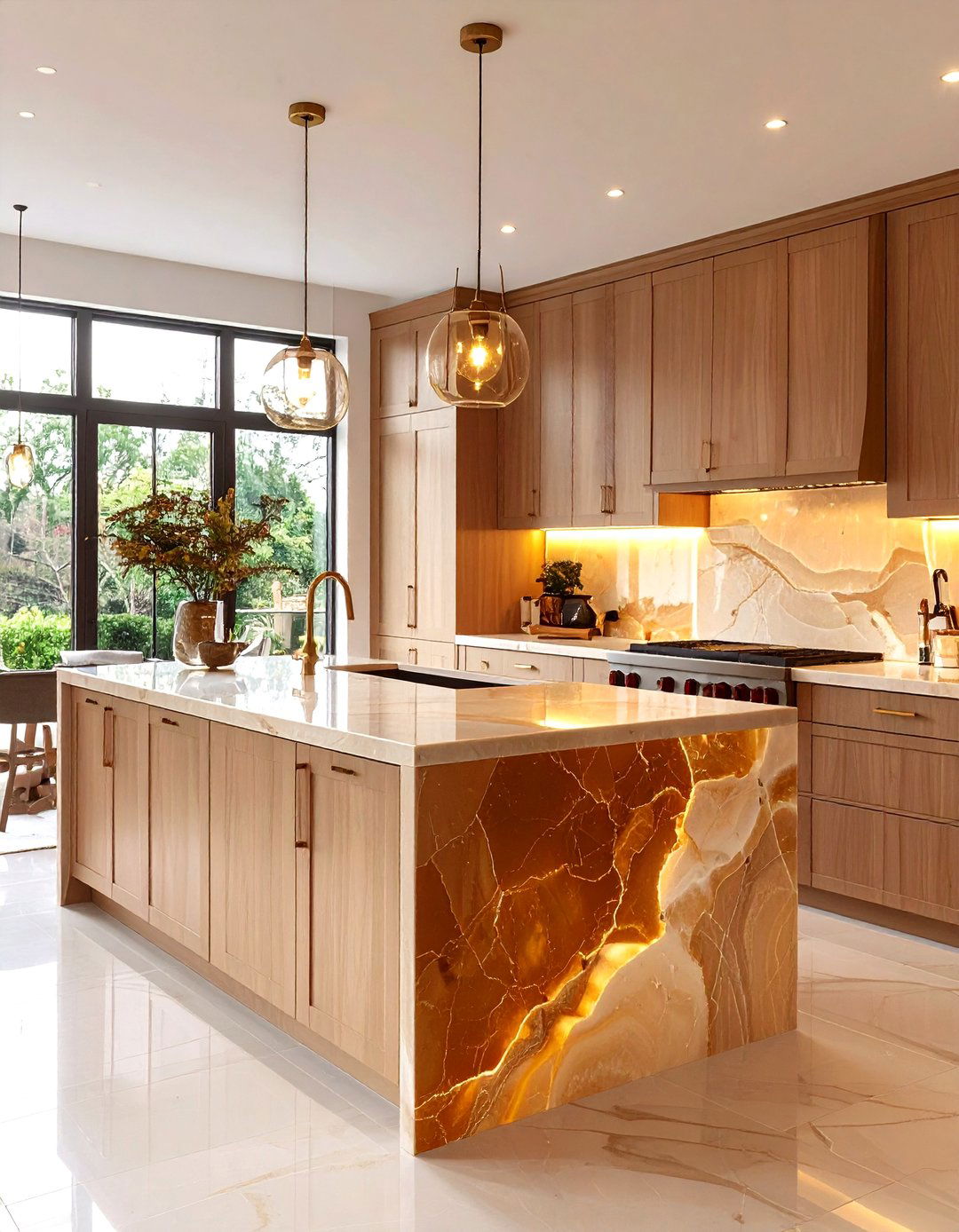 Translucent Honey Onyx Countertops with Oak Cabinets - 20 what color countertops go with oak cabinets