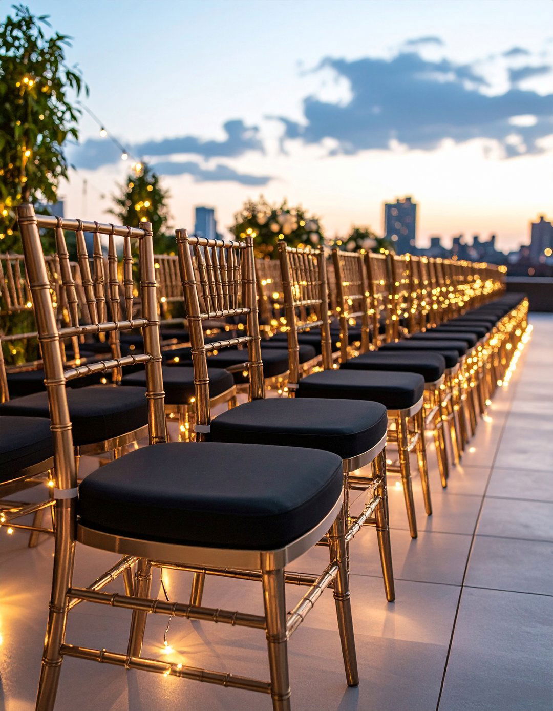 Transparent Ghost Chairs Frame a Black Themed Wedding Aisle - 20 Black-Themed Wedding Ideas