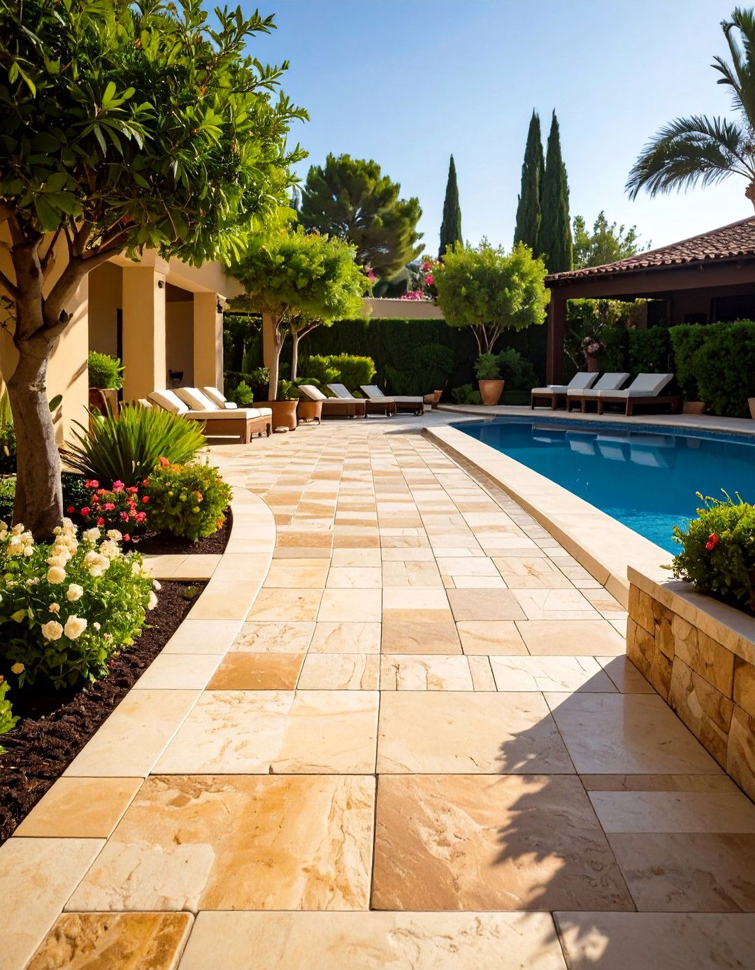 Travertine Paver Path - 20 Stone Walkway Ideas