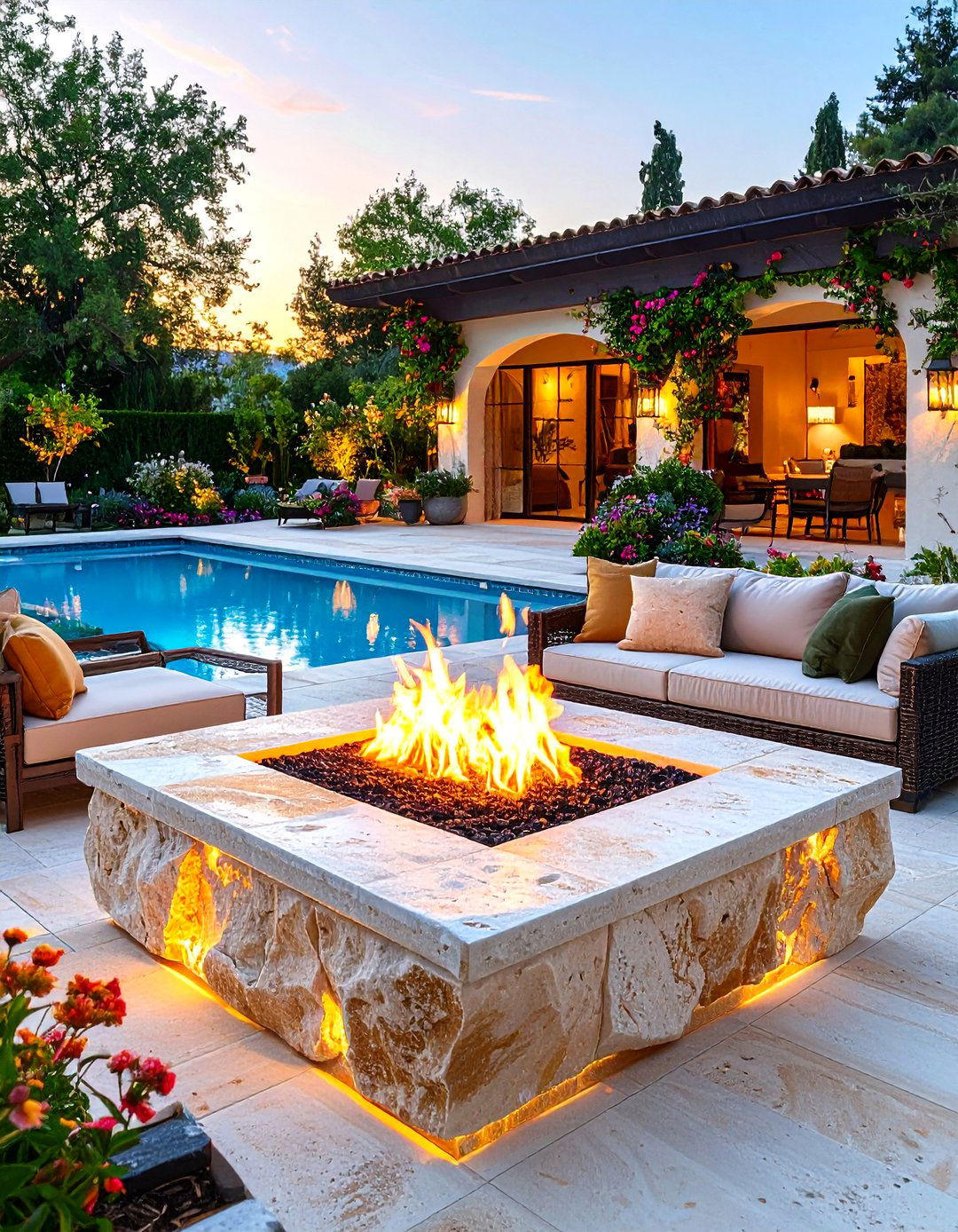 Travertine Rock Fire Pit Mediterranean Design - 20 Rock Fire Pit Ideas