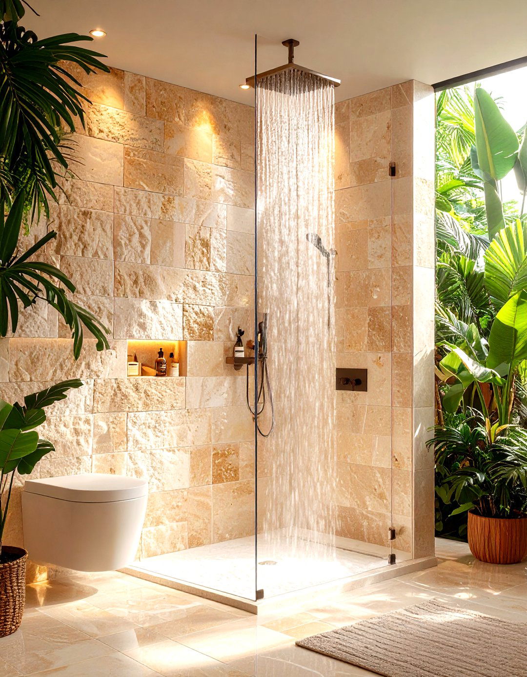 Travertine Shower Feature Walls - 20 Travertine Tile Bathroom Ideas