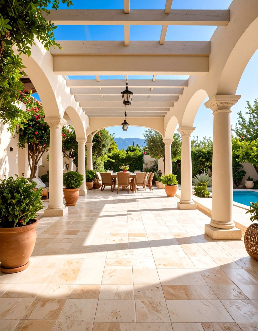 Travertine Tile Pergola Flooring - 20 Pergola Flooring Ideas