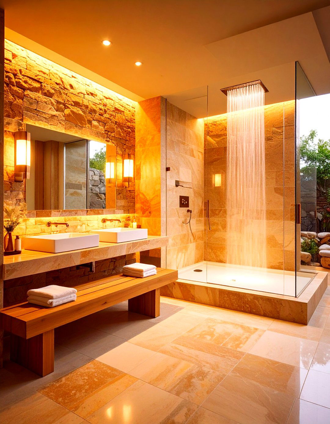 Travertine Veneer Walls - 20 Stone Shower Design Ideas