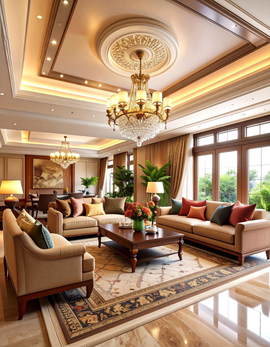 Tray Living Room False Ceiling with Stepped Perimeter Design - 20 Living Room False Ceiling Design Ideas