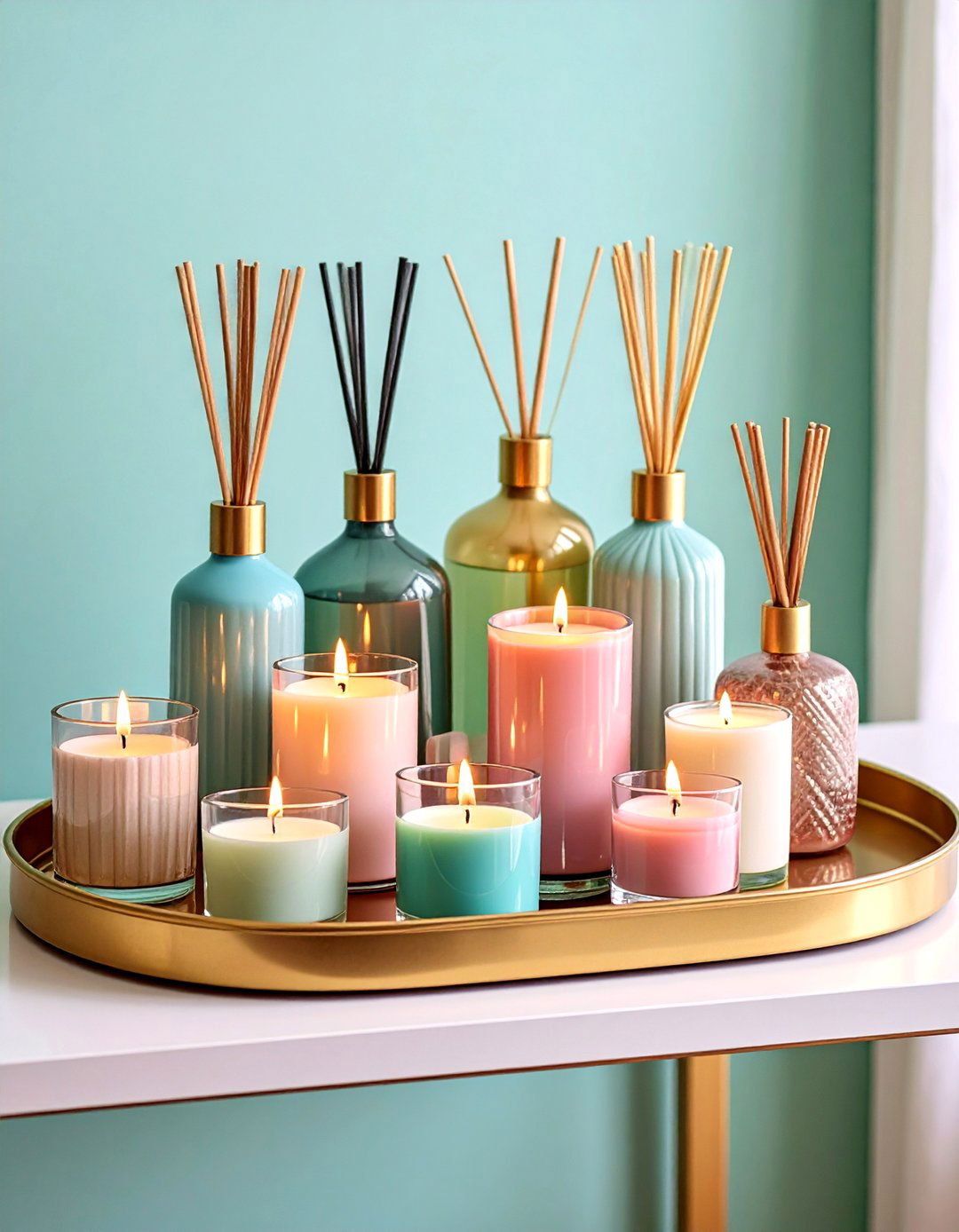 Tray with Candles and Diffusers - 20 Sideboard Decor Ideas